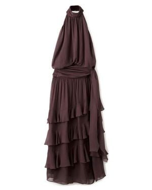 Mango Ruffled High Neck Dress - Purple