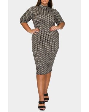 L I V D Gallarda Chevron Print Bodycon Midi Dress - Black