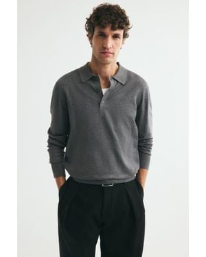 H&M Regular-Fit Knit Polo Shirt - Gray