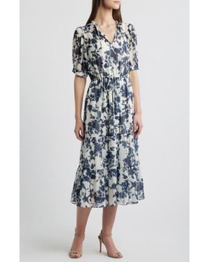Julia Jordan Floral Split Neck Tiered Midi Dress - Multicolor