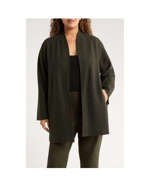 Eileen Fisher High Collar Open Front Boiled Wool Jacket - Black
