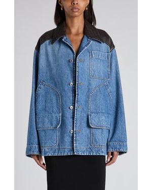 Bottega Veneta Intrecciato Collar Oversize Denim Jacket - Blue