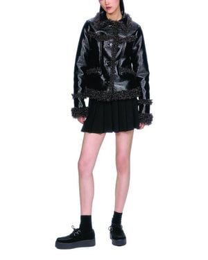 Anna Sui Faux Leather W/ Curly Lamb Trim Jacket - Black