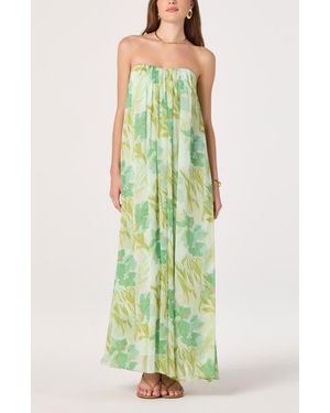 Astr Aileen Strapless Chiffon Maxi Dress - Green