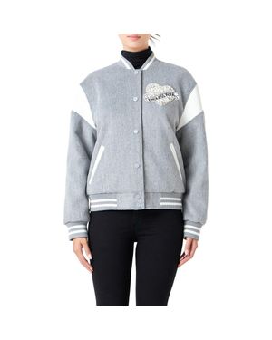 Endless Rose Beaded Patch Detail Bomber Jacket - Blue