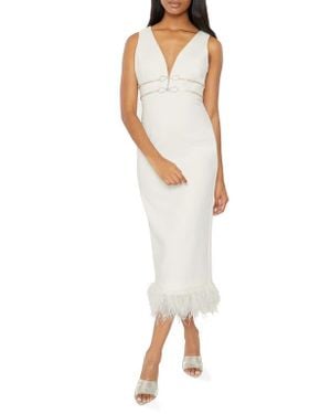 Likely Corianne Feather Trim Empire Waist Midi Dress - White