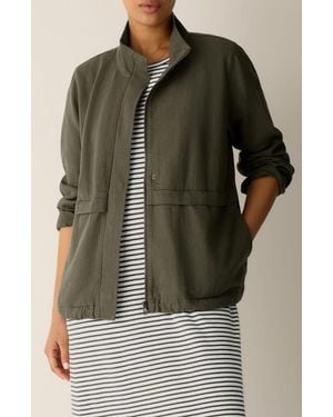 Eileen Fisher Stand Collar Organic Cotton & Organic Linen Zip Jacket - Green