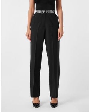 Philipp Plein Wool Classic Pants Elastic Band Crystal - Black