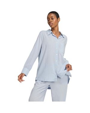 Nudea The Relaxed Button Up Midi Shirt - Blue