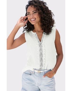 Lascana Lace Trim Sleeveless Blouse - White