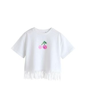Next Kids' Sequin Cherry Fringe Trim Cotton T-Shirt - White