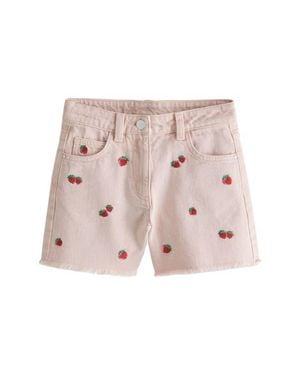 Next Kids' Embroidered Fruit Denim Shorts - Pink