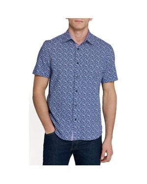 Con.struct Slim Fit Floral Seersucker Short Sleeve Shirt - Blue