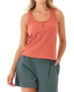 Threads For Thought Kathy Ribbed Stretch Organic Cotton Henley Tank - Red