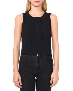 Cece Scalloped Pintuck Pleat Sleeveless Crepe Top - Black