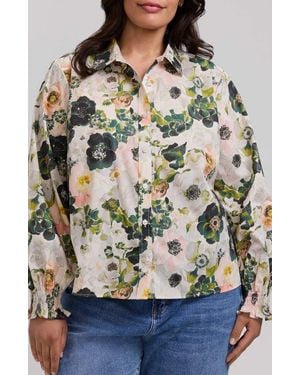 Foxcroft Vivienne Bouquet Cotton Poplin Button-Up Shirt - Gray