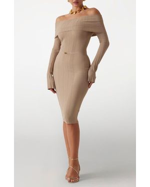 Marciano Giada Off The Shoulder Rib Body-Con Dress - Natural