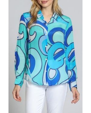 Apny Print Button-Up Shirt - Blue