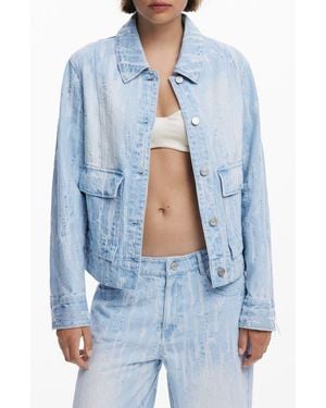 Desigual Distressed Denim Trucker Jacket - Blue