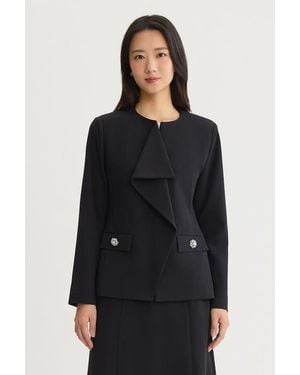 Ming Wang Stretch Deco Crepe Drape Front Jacket - Black