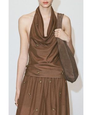 Mango Beaded Halter Top - Brown