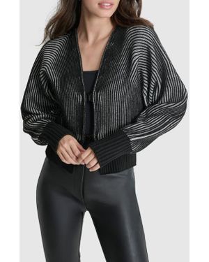 DKNY Contrast Rib Cardigan - Black