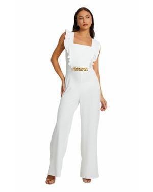 Quiz Scuba Crepe Chain Front Frill Jumpsuit - White
