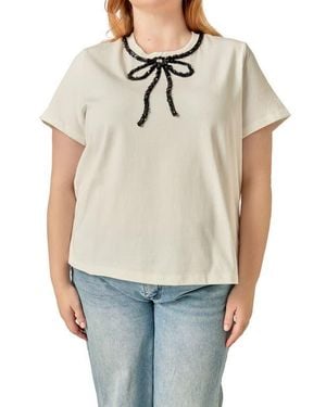 English Factory Beaded Bow T-Shirt - Blue
