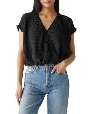 Michael Stars Evie Gauze Faux Wrap Top - Black