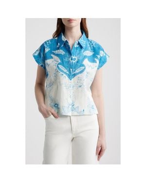Cleobella Simone Cotton & Linen Button-Up Shirt - Blue