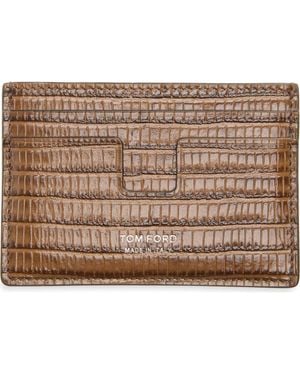 Tom Ford T Line Classic Croc Embossed Card Holder - Metallic