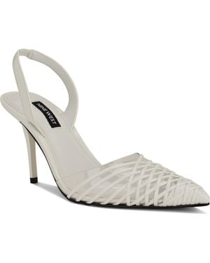 Nine West Pemma Slingback Pointed Cap Toe Pump - White