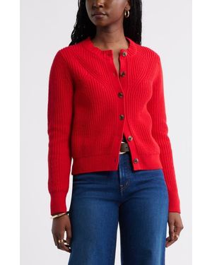 Caslon Shaker Stitch Pointelle Pima Cotton & Merino Wool Cardigan - Red