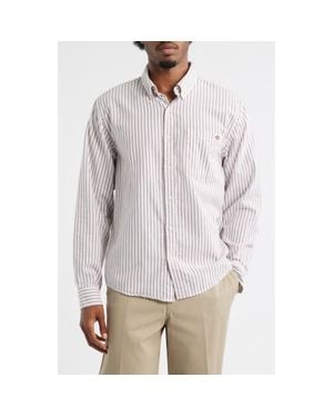 Dickies Gallatin Ticking Stripe Cotton Button-Down Shirt - Gray