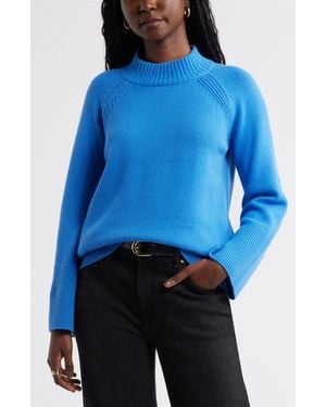 Caslon Bell Sleeve Mock Neck Merino Wool & Cotton Sweater - Blue