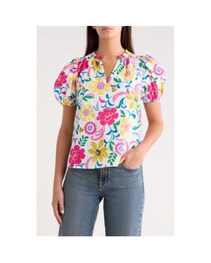 Sugarlips Punta Alta Berisa Split Neck Puff Sleeve Cotton Top - Multicolor