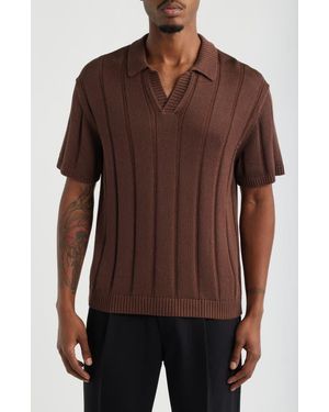 Open Edit Boxy Short Sleeve Polo Sweater - Brown