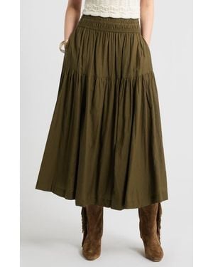 Treasure & Bond Smocked Waist Cotton Maxi Skirt - Green