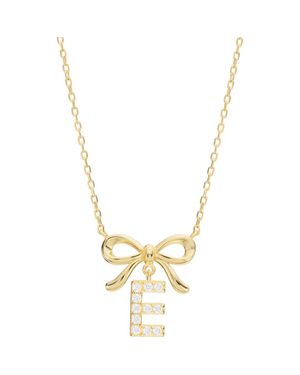ATHRA LUXE Cubic Zirconia Bow Initial Pendant Necklace - Metallic