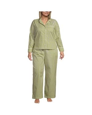Lands' End Cotton Poplin 2 Piece Pajama Set - Green