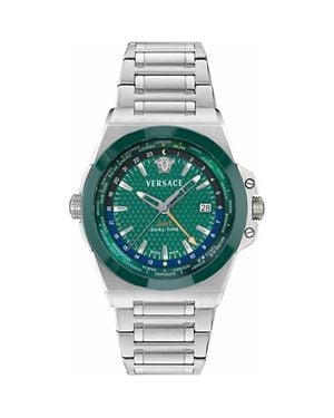 Versace Greca Reaction Gmt Bracelet Watch, 44Mm - Green