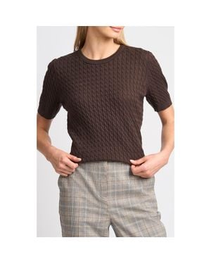 Halogen® Cable Stitch Short Sleeve Crewneck Sweater - Gray