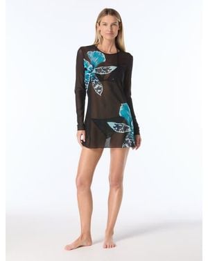 Vince Camuto Mesh Long Sleeve Cover Up Dress Swim - Black