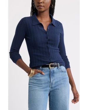Treasure & Bond Ribbed Pointelle Cardigan - Blue