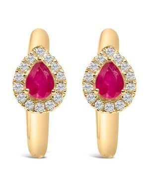 Haus of Brilliance 10K Pear Ruby 4X3 Mm And 1/10 Ct Round Diamond Huggy Earrings - Pink