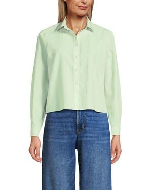 Lands' End No Iron Boxy Cropped Shirt - Blue