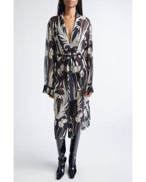 Monse Print Silk Georgette Wrap Coat - Black