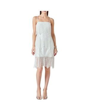 Endless Rose Beaded Fringe Sleeveless Dress - White