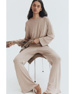 H&M Flared Fine-Knit Pants - Natural