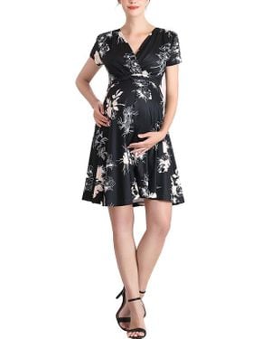 Kimi + Kai Bess Faux Wrap Maternity/Nursing Dress - Black